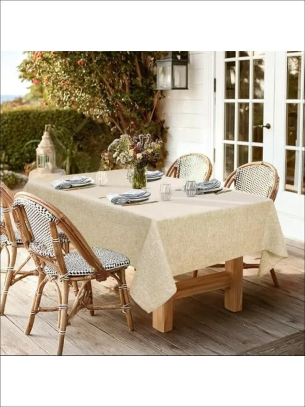 Faux Linen Farmhouse Tablecloth Wrinkle Stain Resistant 60x140 Inch